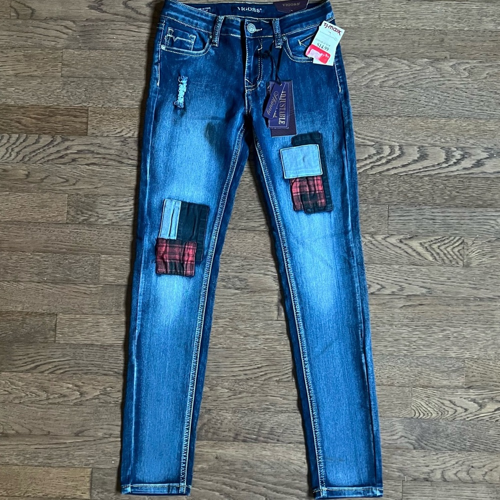 Vigoss Blue Patchwork Skinny Jeans